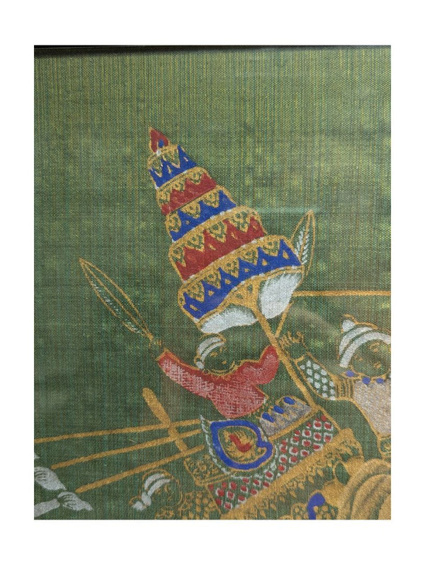 Vintage Silk Painting of Battle Scene w/ Elephants