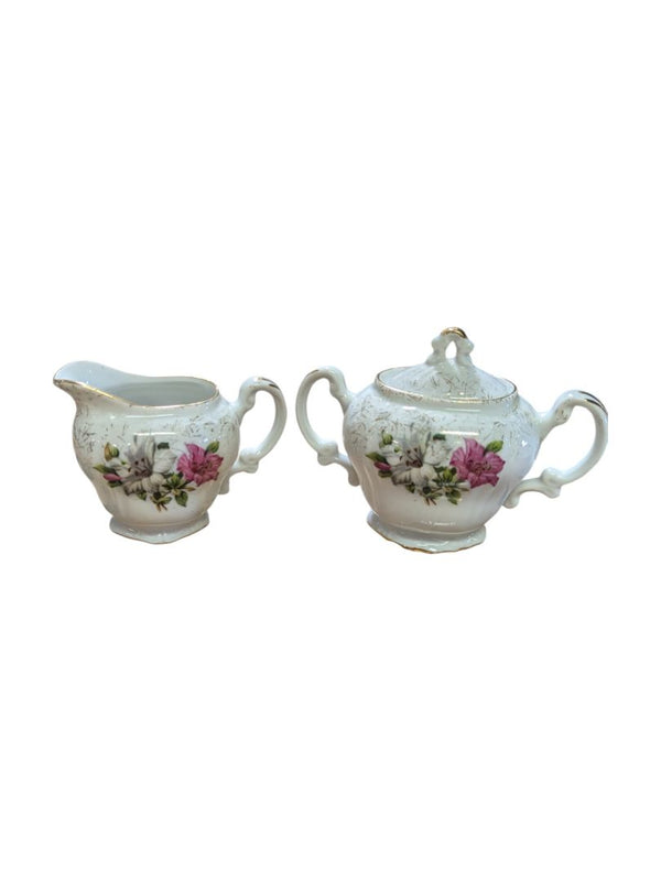 Vintage Fine China Japan Porcelain Flowers Creamer & Sugar Bowl (Set of 2)