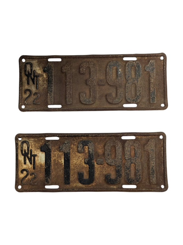 1922 Ontario License Plate (2 pieces)