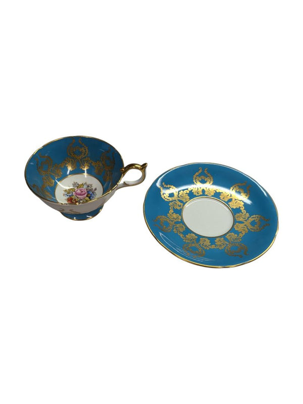 Aynsley Bone China Teal Blue Teacup w/ Saucer (2 pcs)