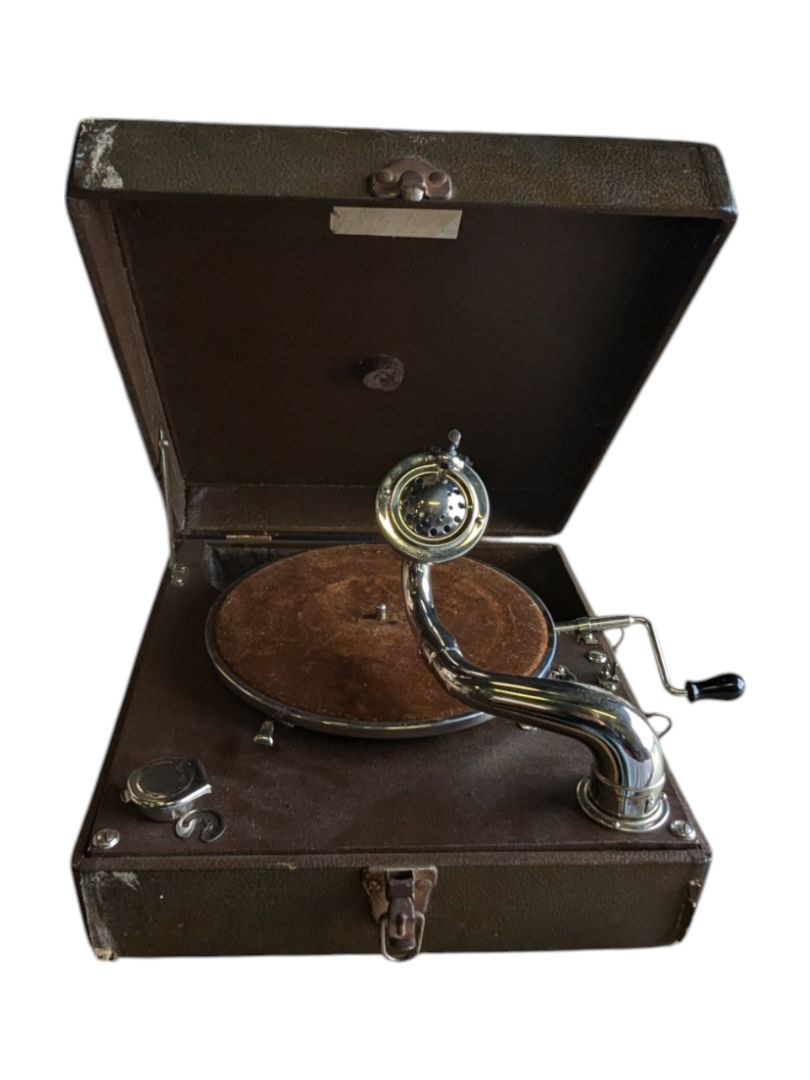 Antique Hand Crank Record Player w/ Needles
