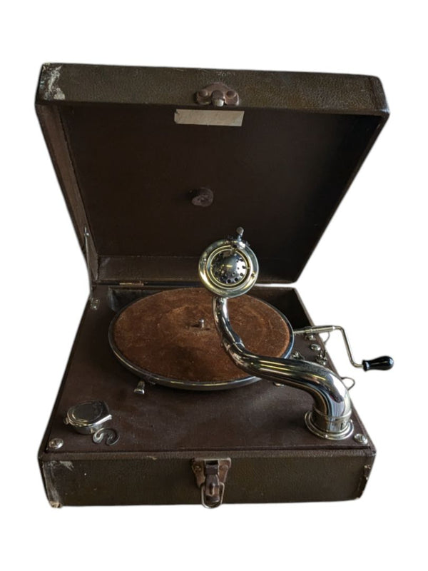 Antique Hand Crank Record Player w/ Needles
