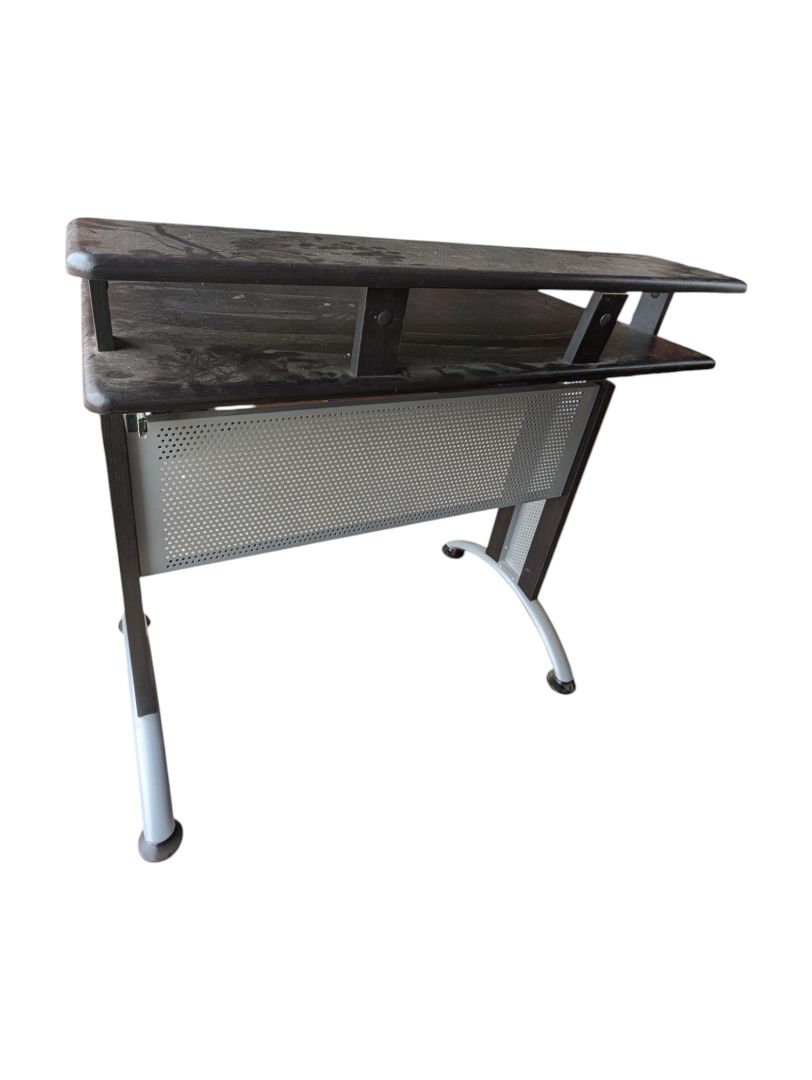 Compact Black Computer Desk with Raised Monitor Shelf