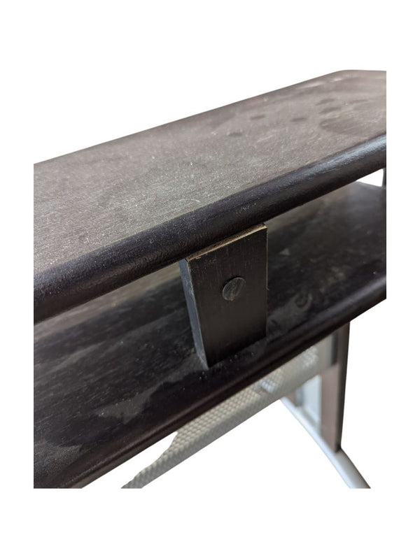 Compact Black Computer Desk with Raised Monitor Shelf