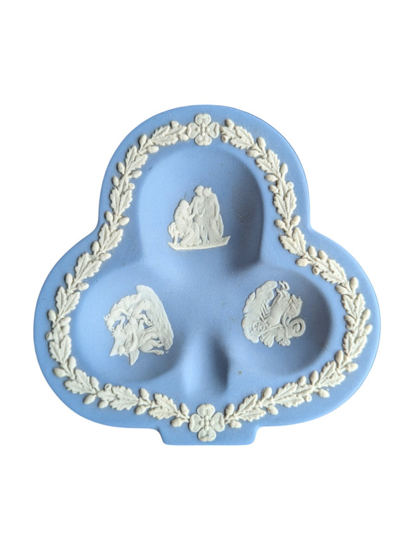 Wedgwood Blue Jasperware Collectors Clover Shaped Trinket Dish