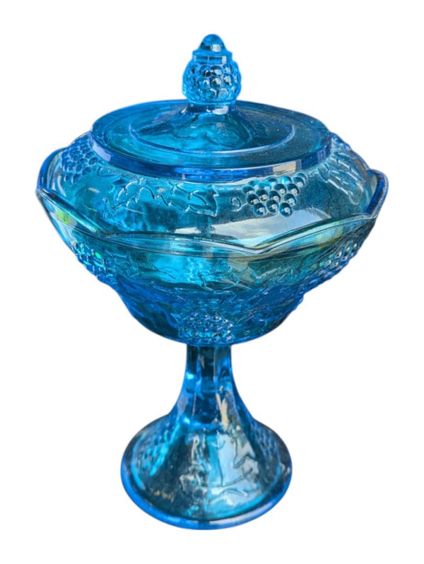 Aqua Blue Anchor Hocking Glass Candy Jar