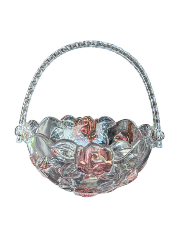 Vintage Waltherglas Rose Glass Basket w/ box