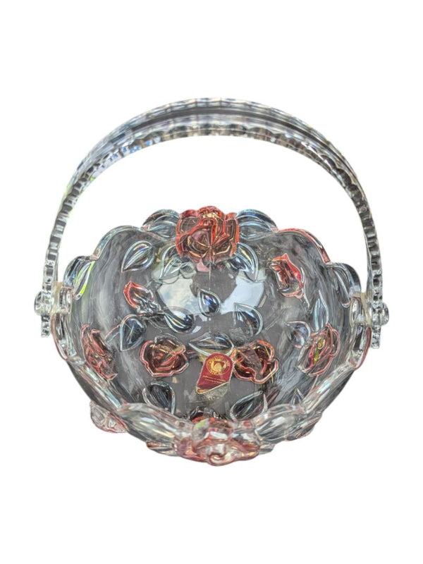Vintage Waltherglas Rose Glass Basket w/ box