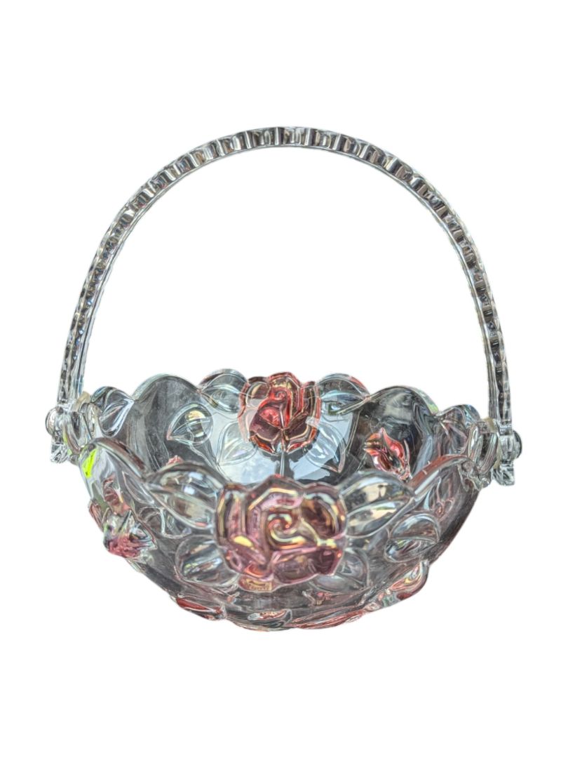 Vintage Waltherglas Rose Glass Basket w/ box