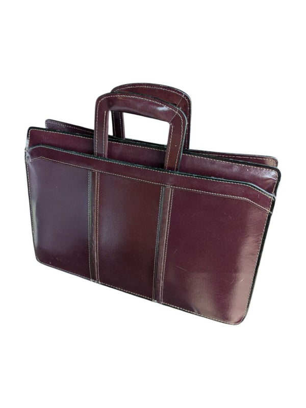 Vintage Red Brown Grain Leather Laptop Bag