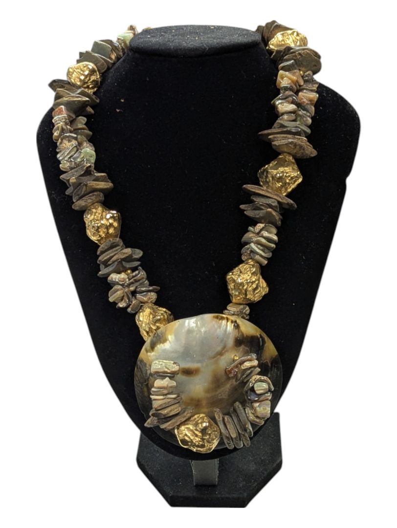 Natural Stone Necklace with Shell Pendant