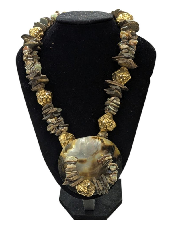 Natural Stone Necklace with Shell Pendant
