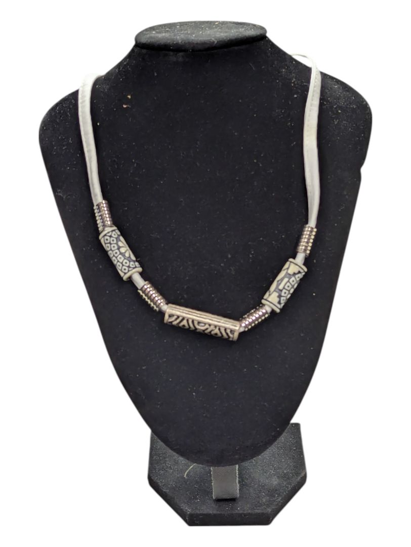 White Pu Leather Necklace w/ Beads