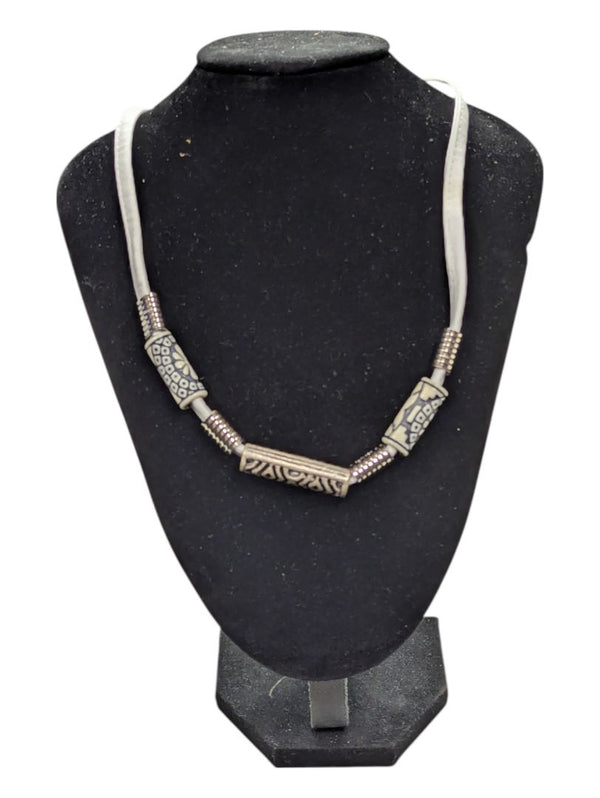 White Pu Leather Necklace w/ Beads