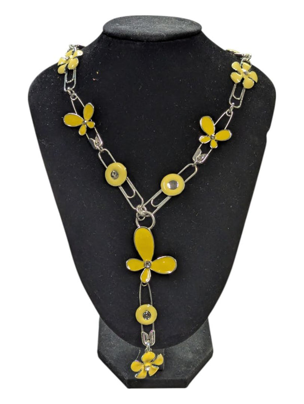 Sliver Tone Paper Clip Flower Necklace