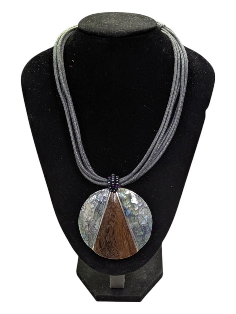 Necklace w/ Large Wooden and Shell Pendant