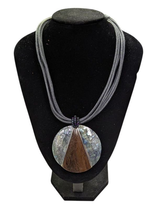 Necklace w/ Large Wooden and Shell Pendant