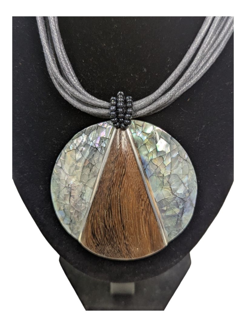 Necklace w/ Large Wooden and Shell Pendant