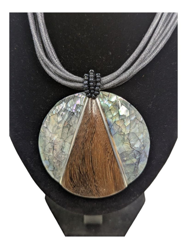 Necklace w/ Large Wooden and Shell Pendant
