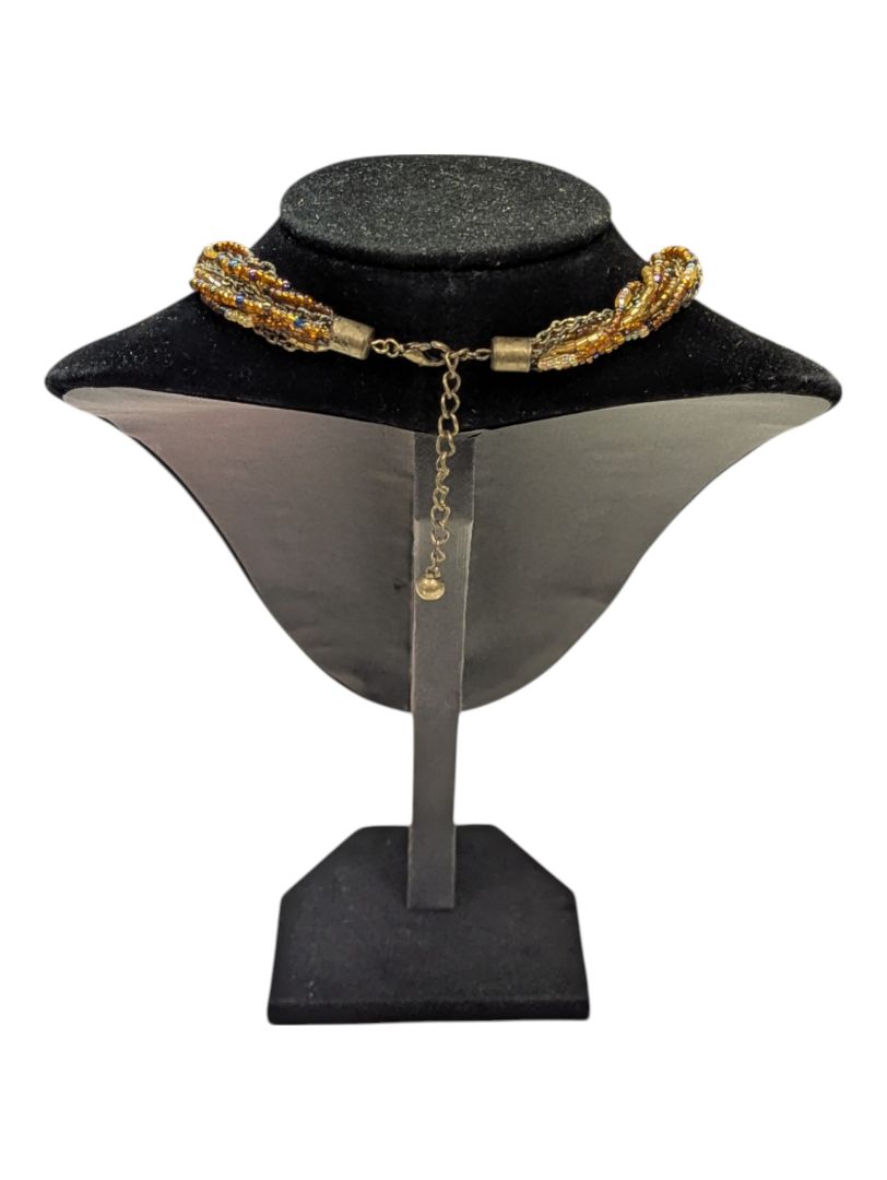 Muti-Strands Beaded Necklace w/ Stone Pendant
