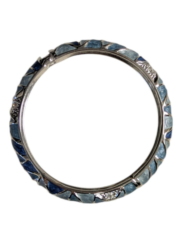 Silver Tone Shades of Blue Beachy Hinged Bangle