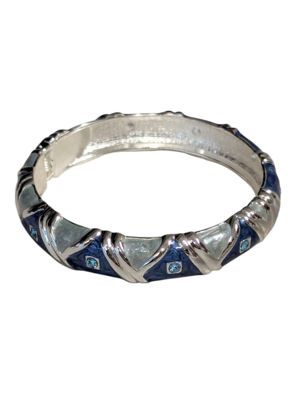 Silver Tone Shades of Blue Hinged Bangle w/ Gem