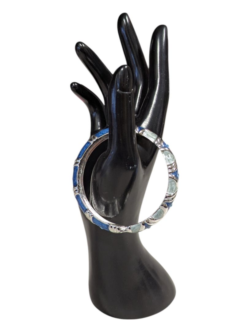 Silver Tone Shades of Blue Hinged Bangle w/ Gem