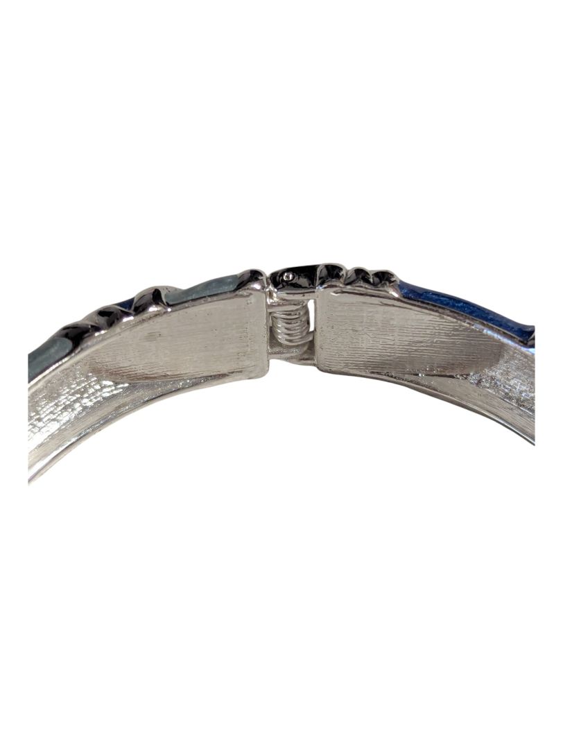 Silver Tone Shades of Blue Hinged Bangle w/ Gem
