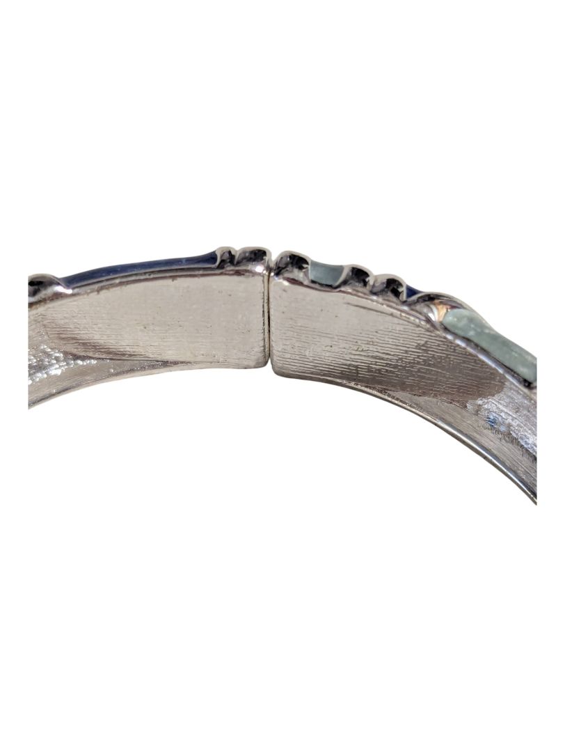 Silver Tone Shades of Blue Hinged Bangle w/ Gem