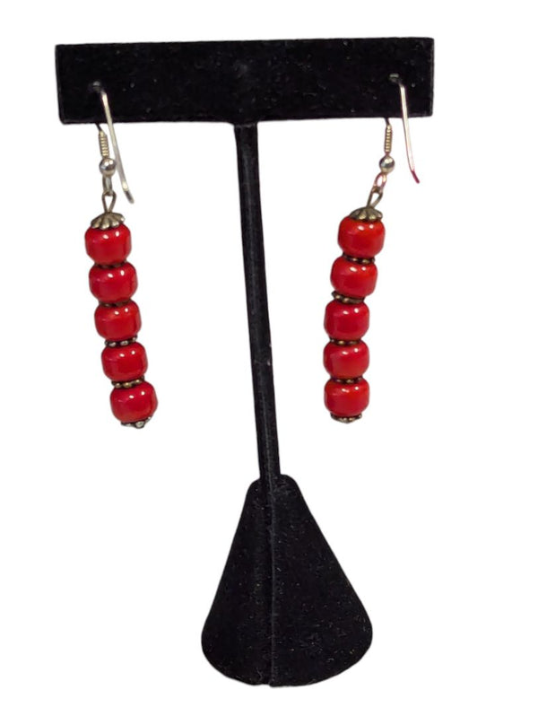 Red Beads Drop Earrings