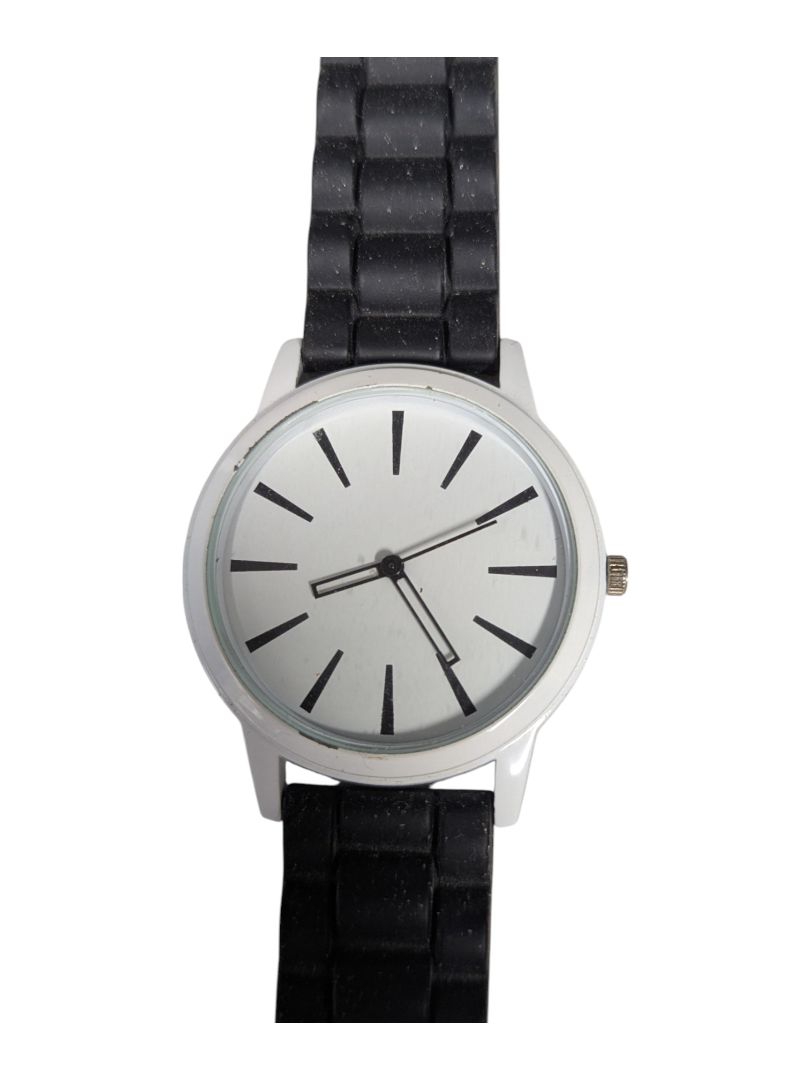 White Stainless Watch w/ Black Rubber Band