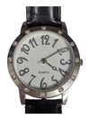 Silver Black Croc Patent Crystals Stainless Watch