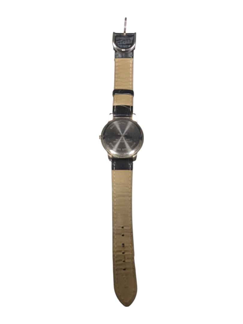 Silver Black Croc Patent Crystals Stainless Watch