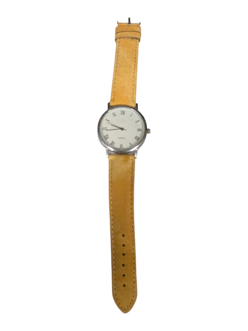 Quartz Stainlesss Watch w/ Yellow Fabric Strap