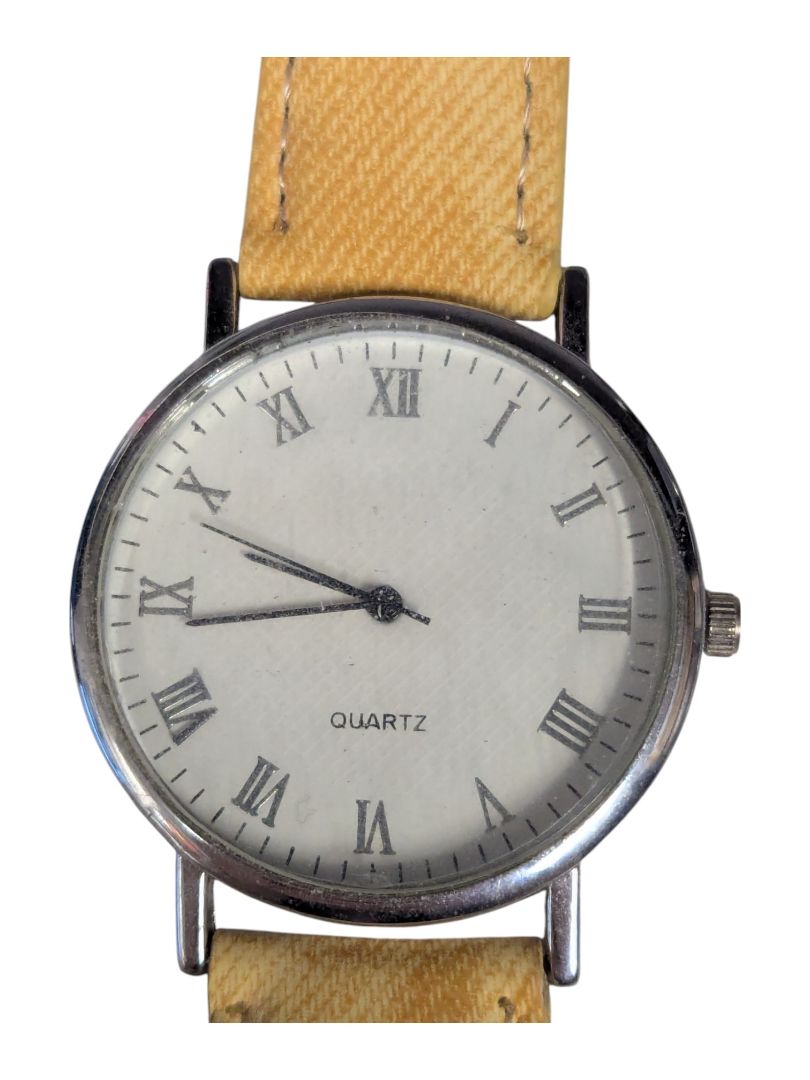 Quartz Stainlesss Watch w/ Yellow Fabric Strap