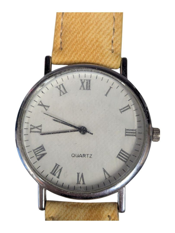 Quartz Stainlesss Watch w/ Yellow Fabric Strap