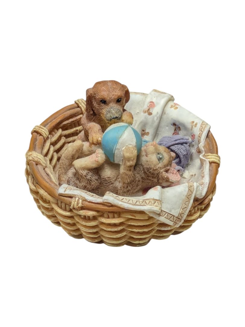 Mini Puppy & Kitten in Basket Figurine