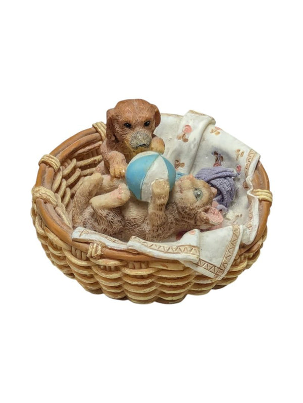Mini Puppy & Kitten in Basket Figurine