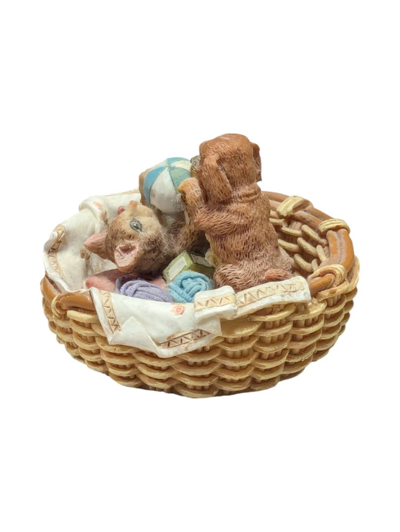 Mini Puppy & Kitten in Basket Figurine
