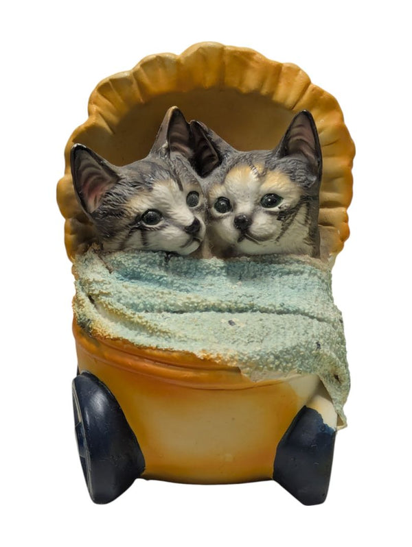 Grey Kittens in Carriage Figurine