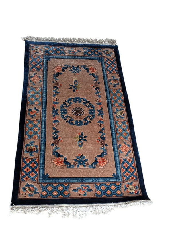 Vintage Chinese Art Deco Fringed 3' x 5' Rug