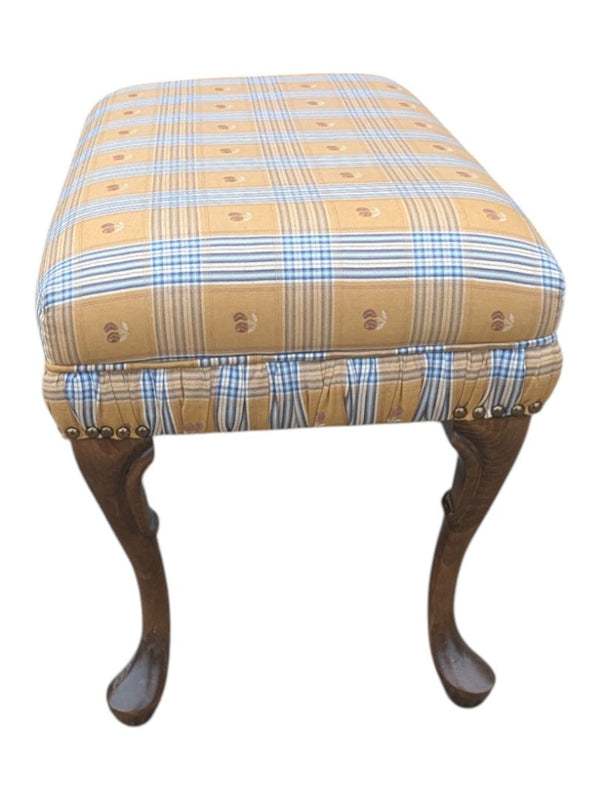 Victorian Style Wood Stool in Yellow Fannel Fabric