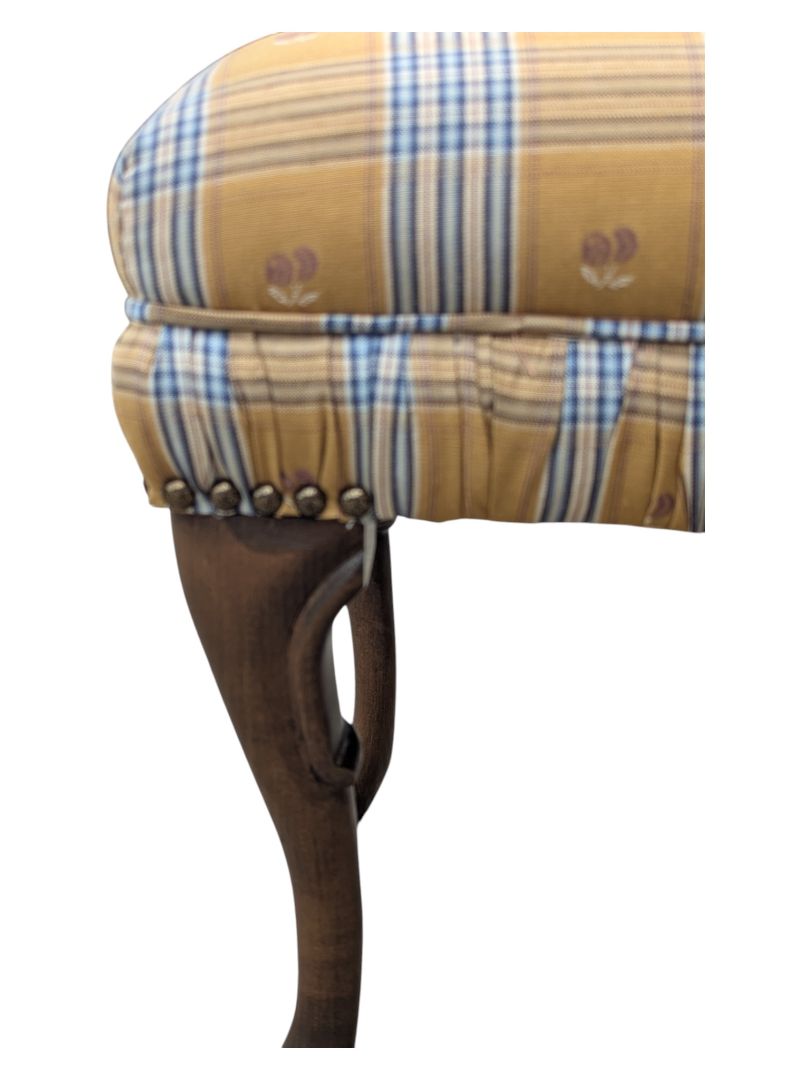 Victorian Style Wood Stool in Yellow Fannel Fabric