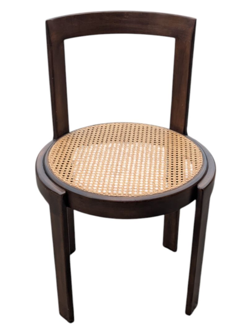 Round Wooden Chair with Wicker Weave Seat