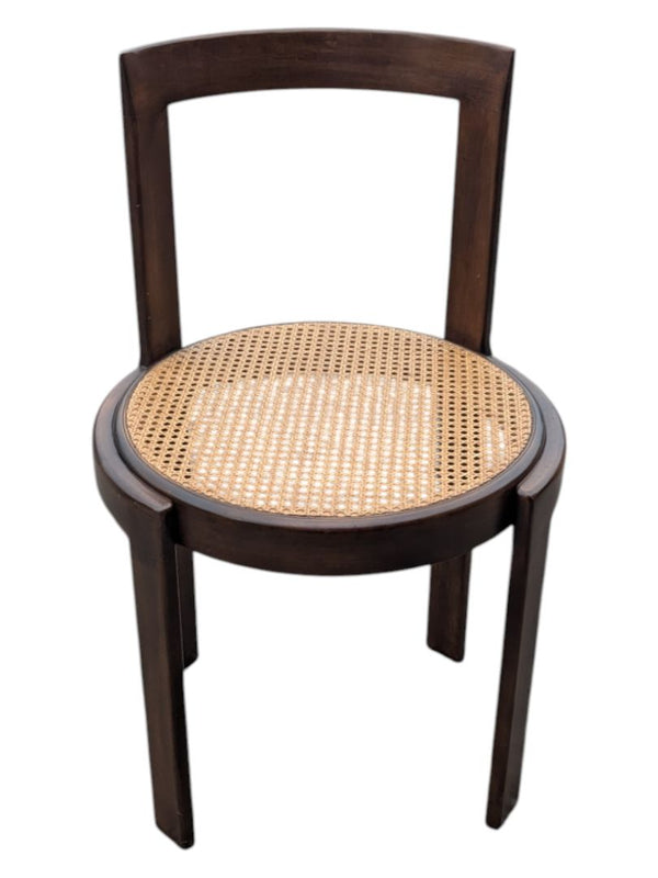 Round Wooden Chair with Wicker Weave Seat