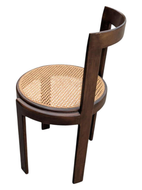 Round Wooden Chair with Wicker Weave Seat