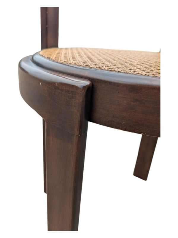 Round Wooden Chair with Wicker Weave Seat