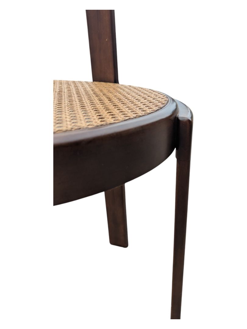 Round Wooden Chair with Wicker Weave Seat