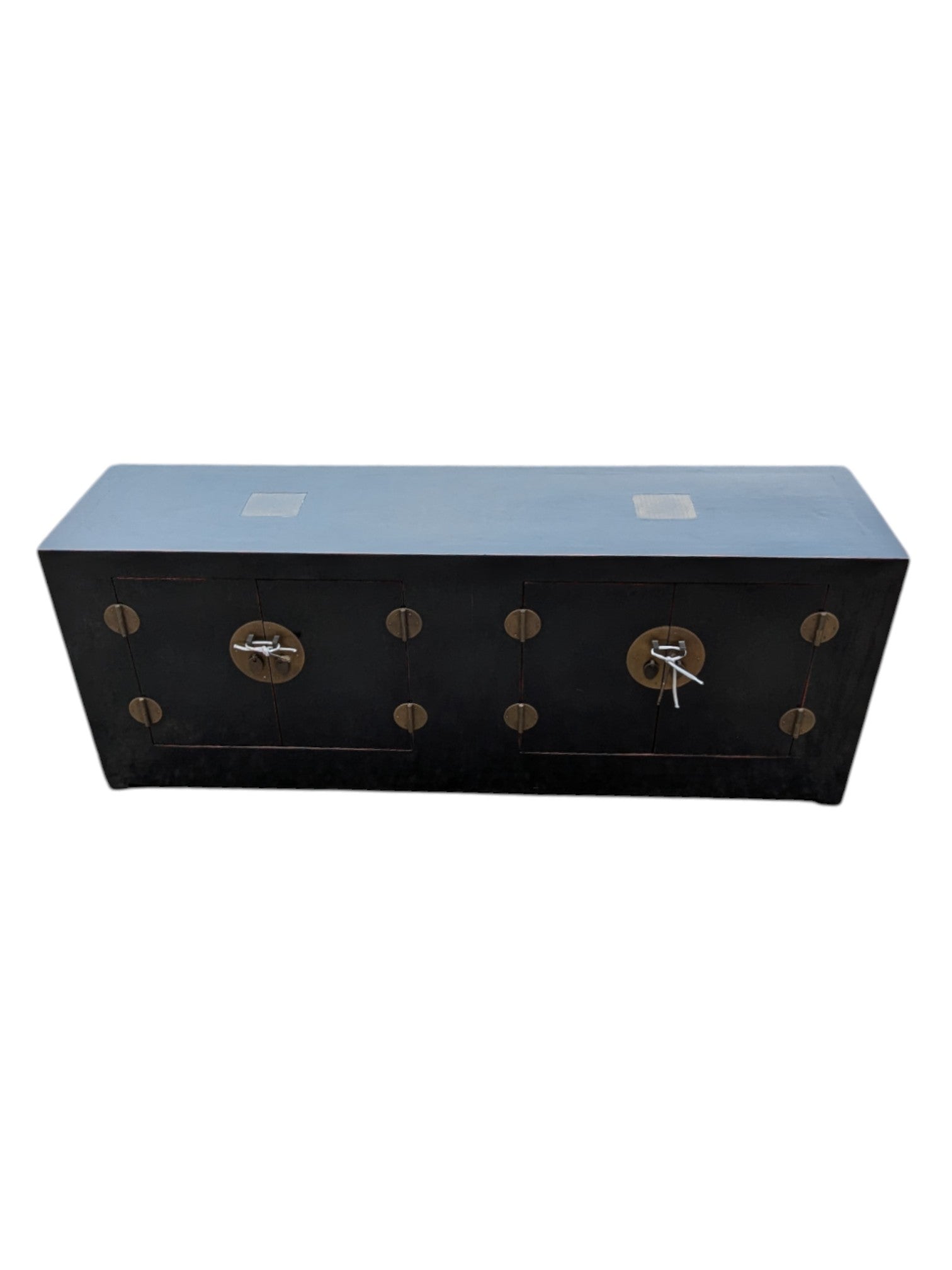 Black Lacquered Wood Credenza w/ Chinese Brass Hardware