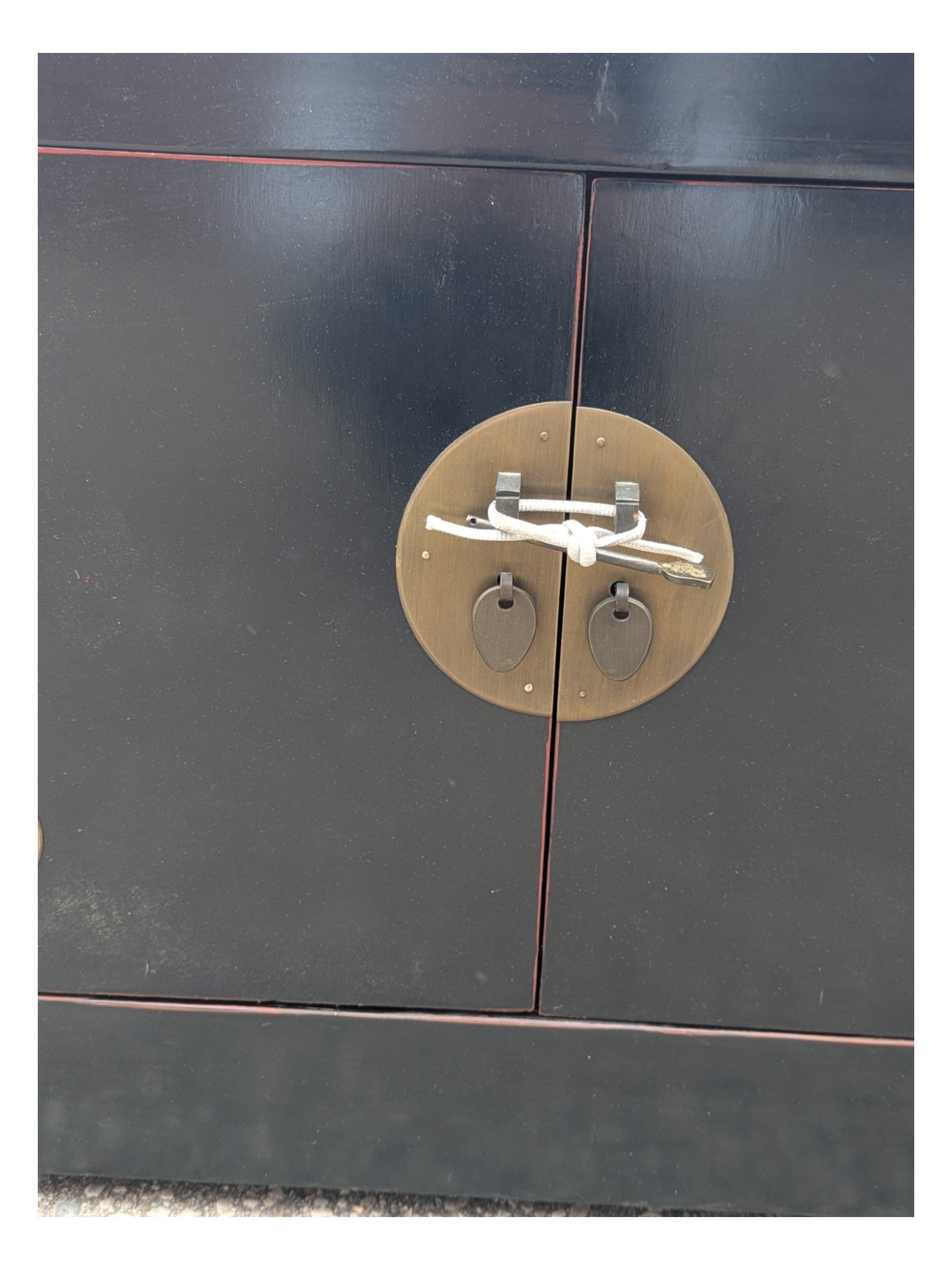 Black Lacquered Wood Credenza w/ Chinese Brass Hardware
